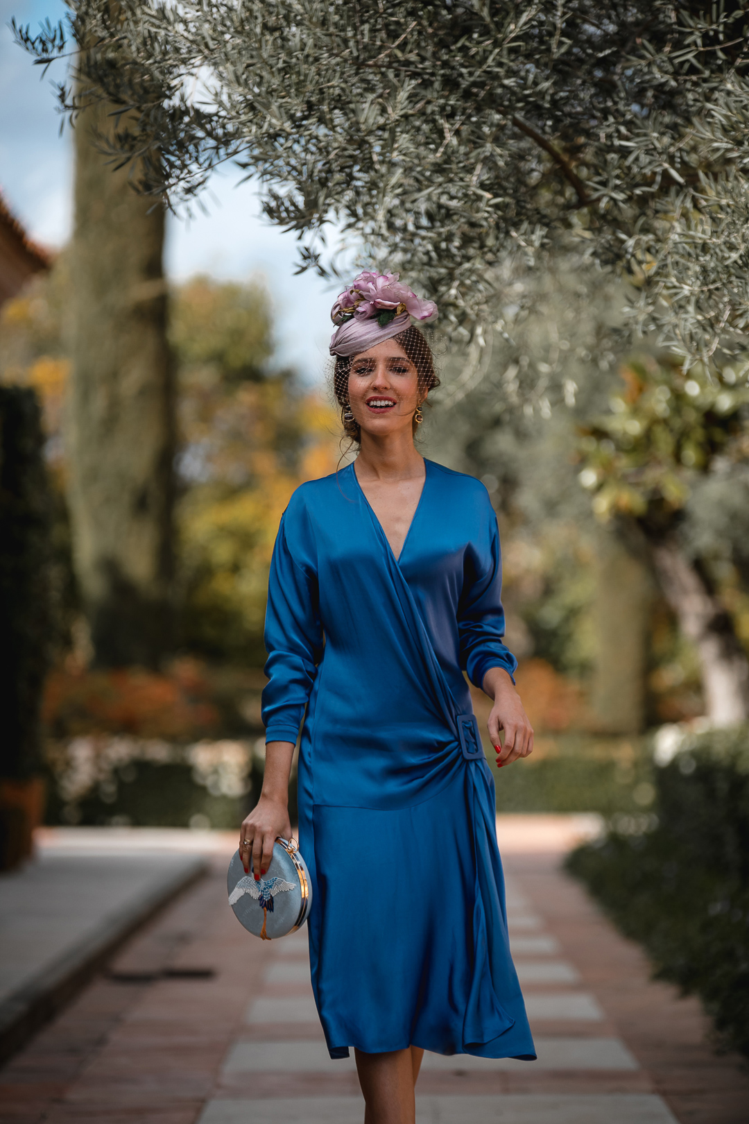 vestido midi azul invitada vintage