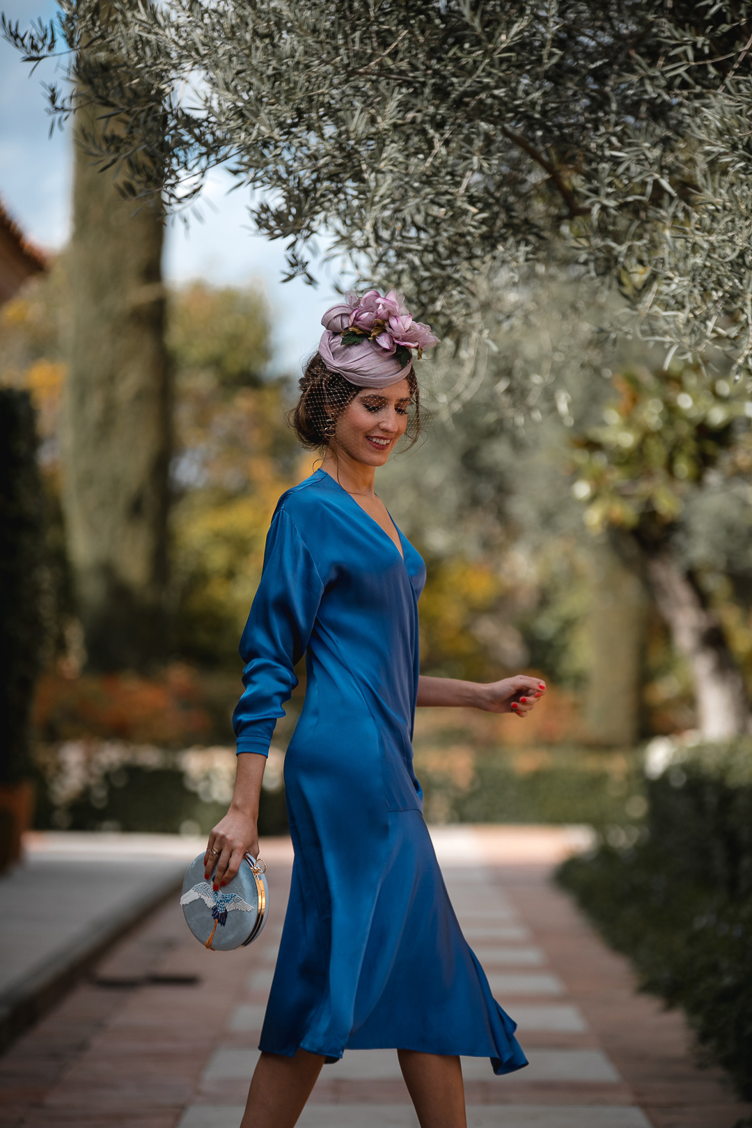 vestido midi azul invitada vintage