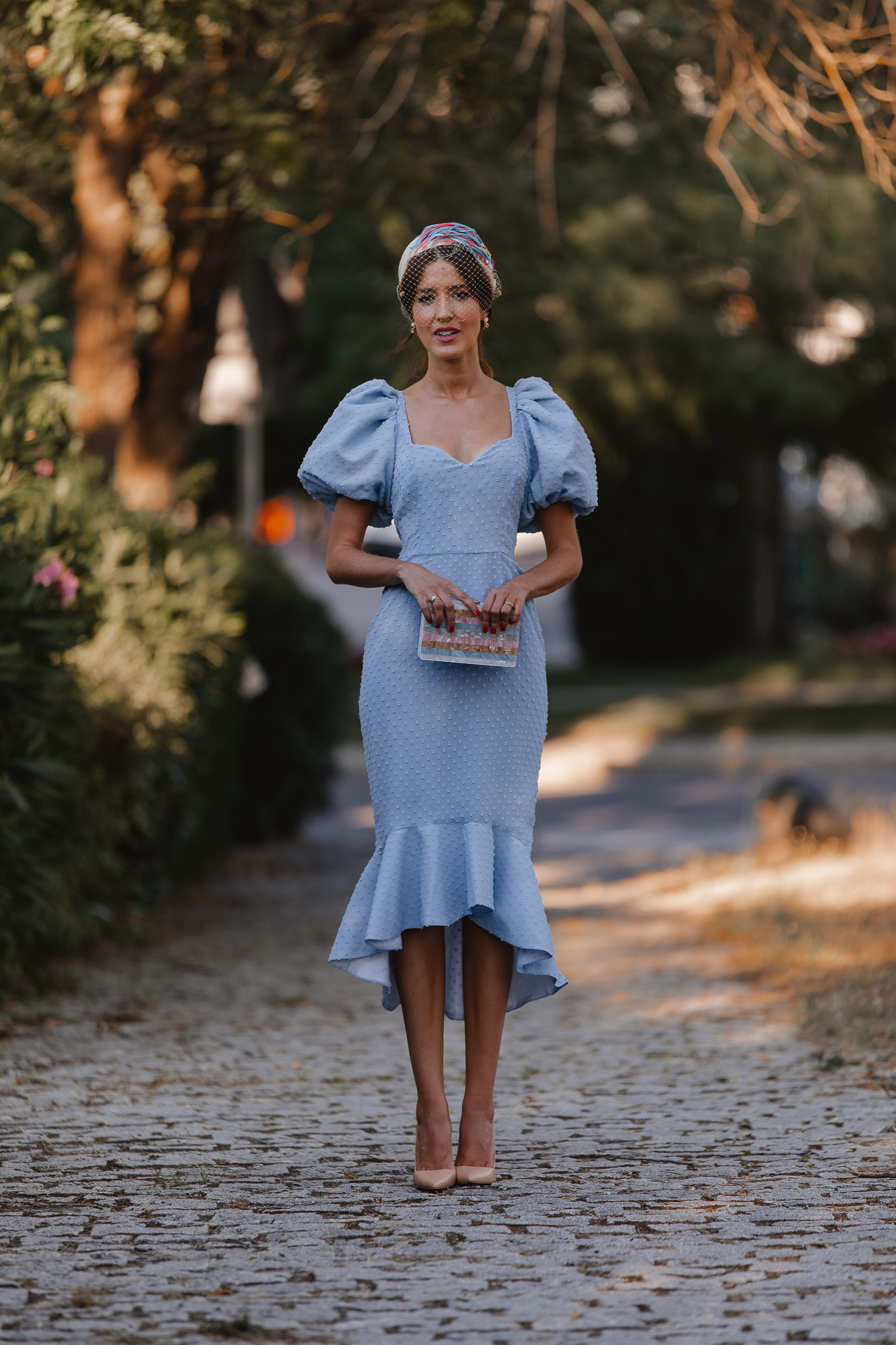 vestido plumeti azul midi invitada