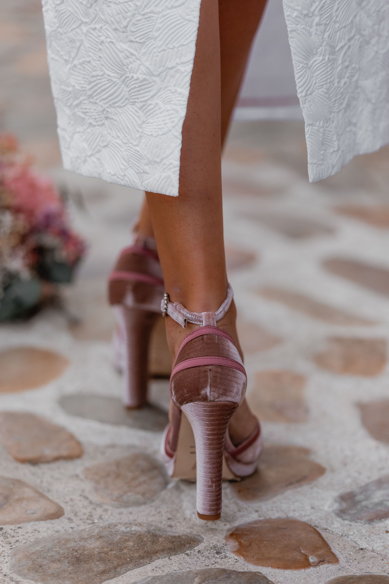 sandalias terciopelo rosa novia