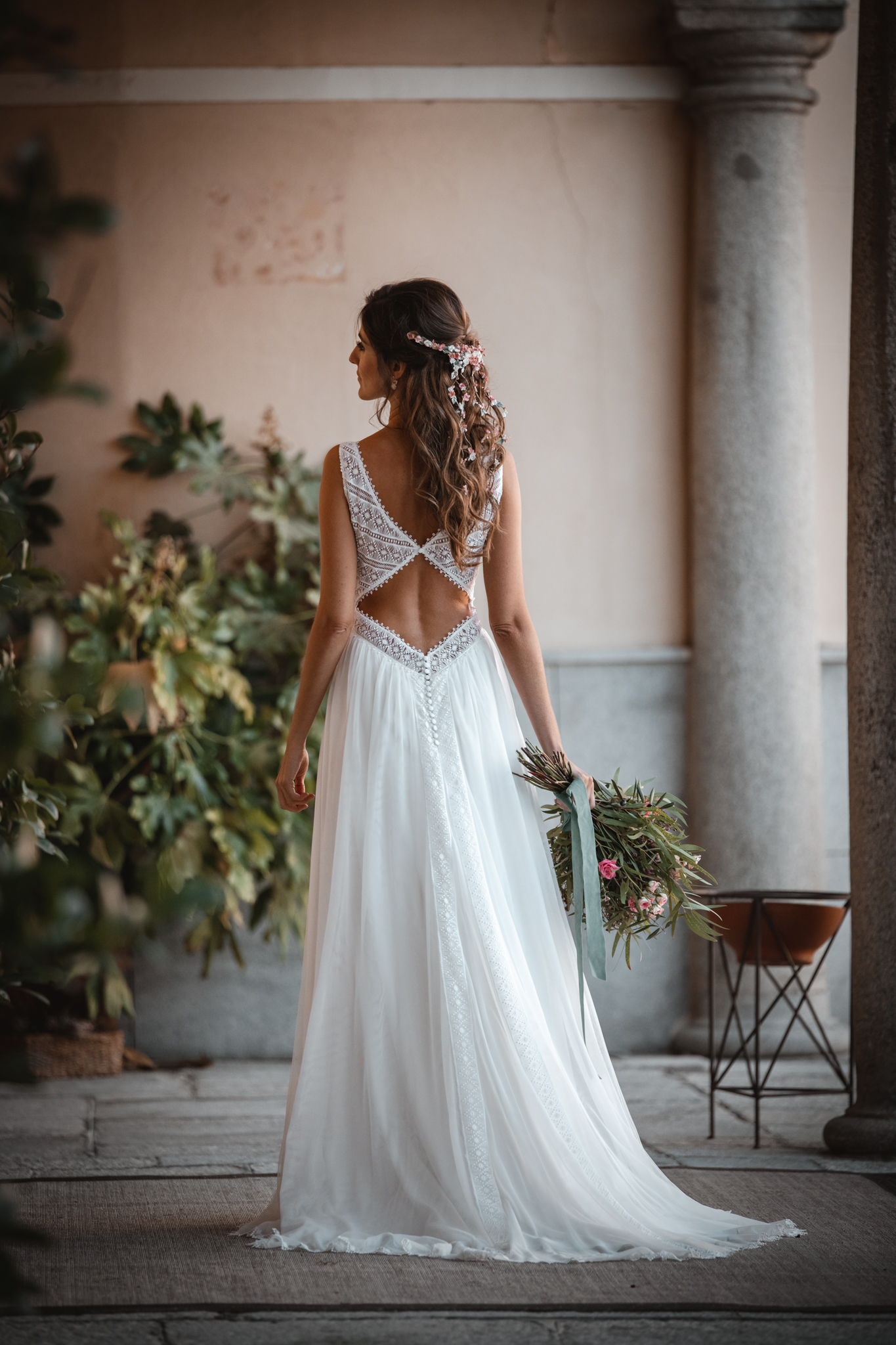 vestido novia espalda encaje boho